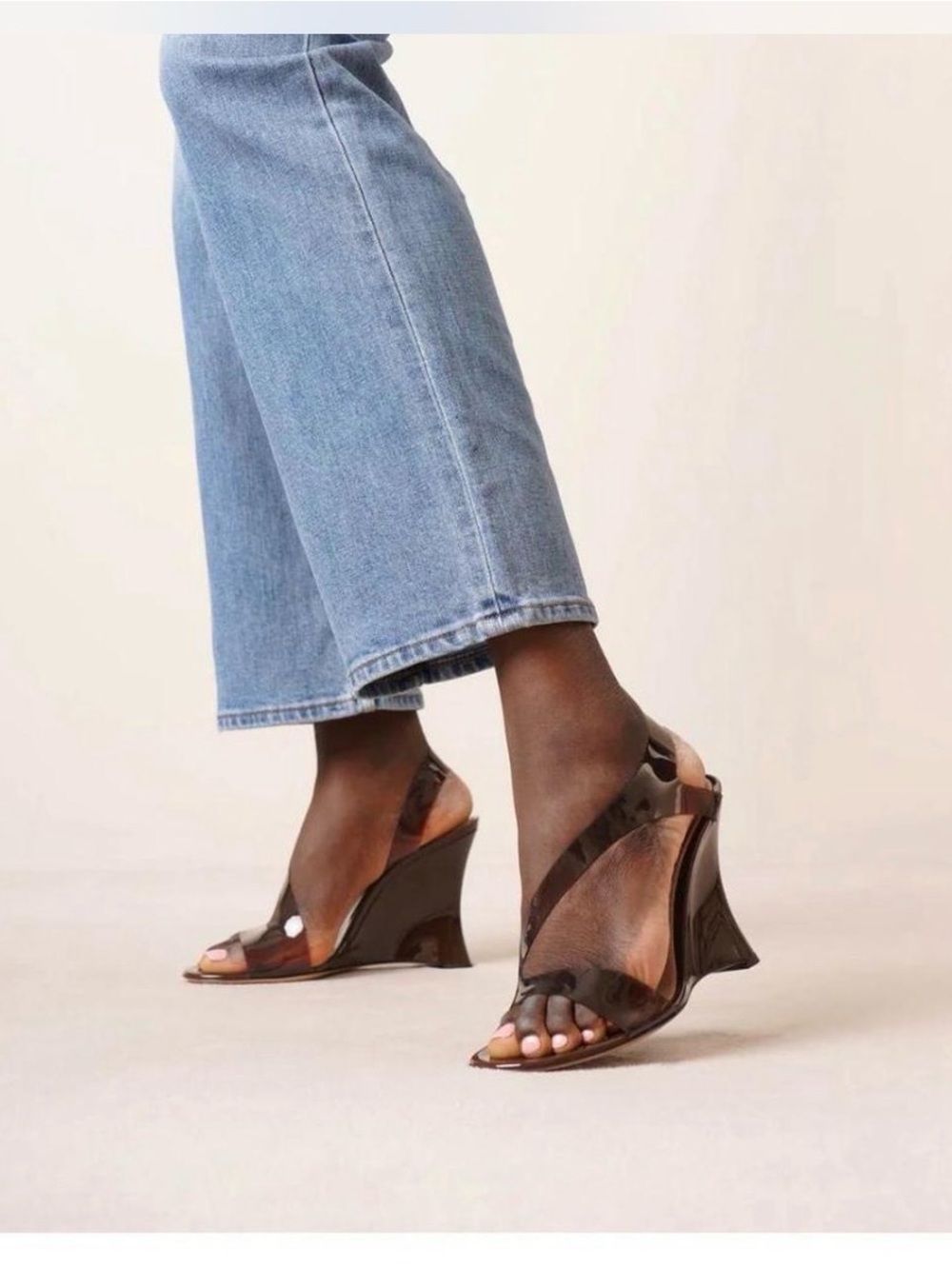 Gianvito Rossi Metropolis Brown Wedge Slingback Sandals